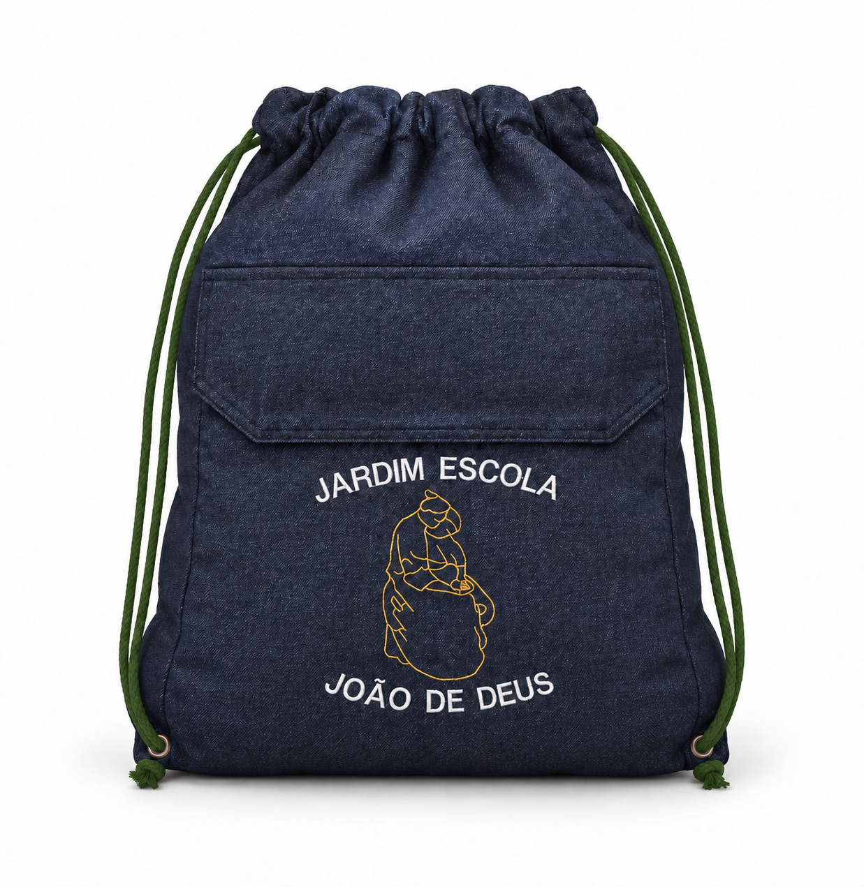 Saco de ganga com cordões verde-escuros