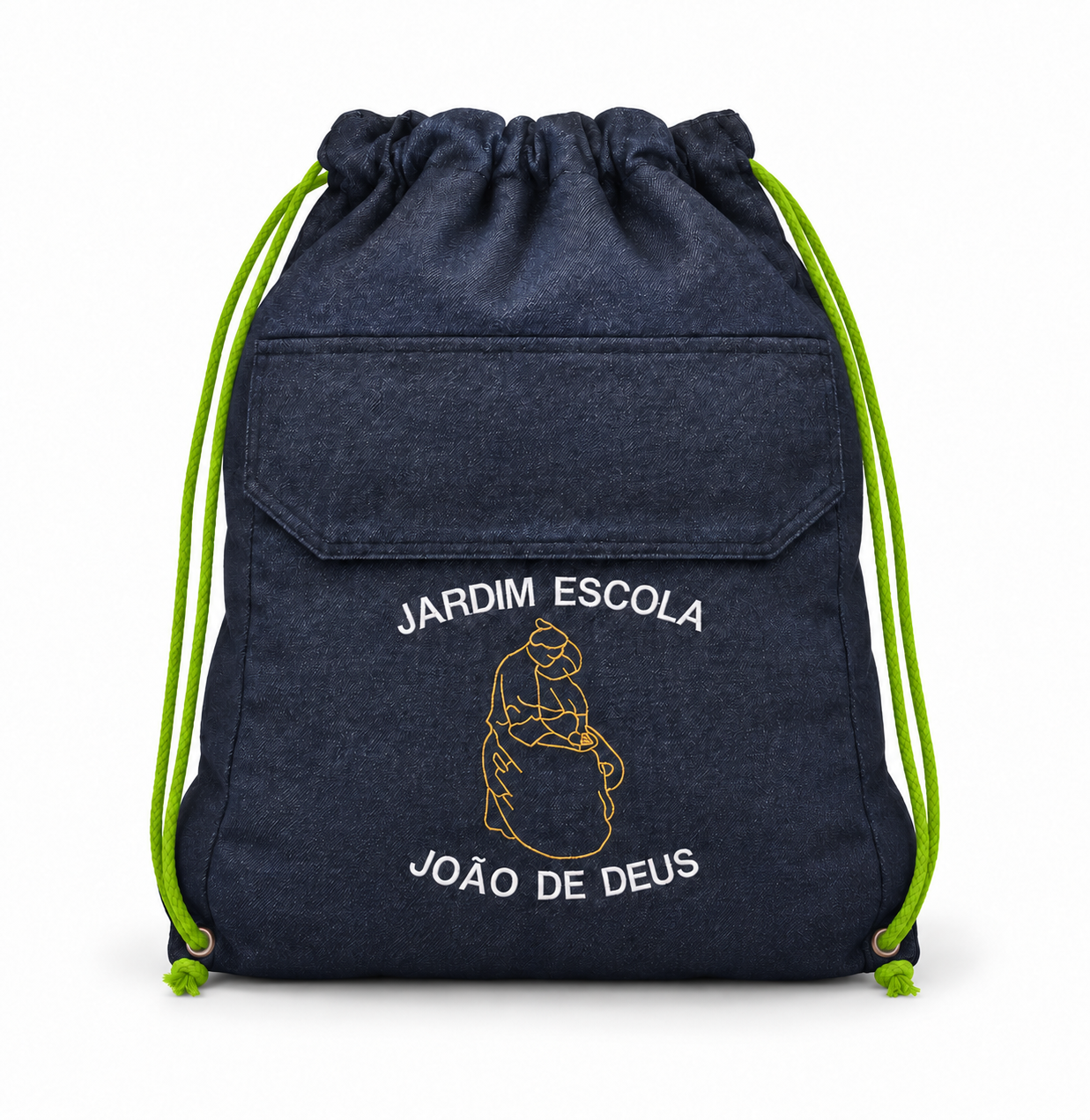 Saco de ganga com cordões verde-lima