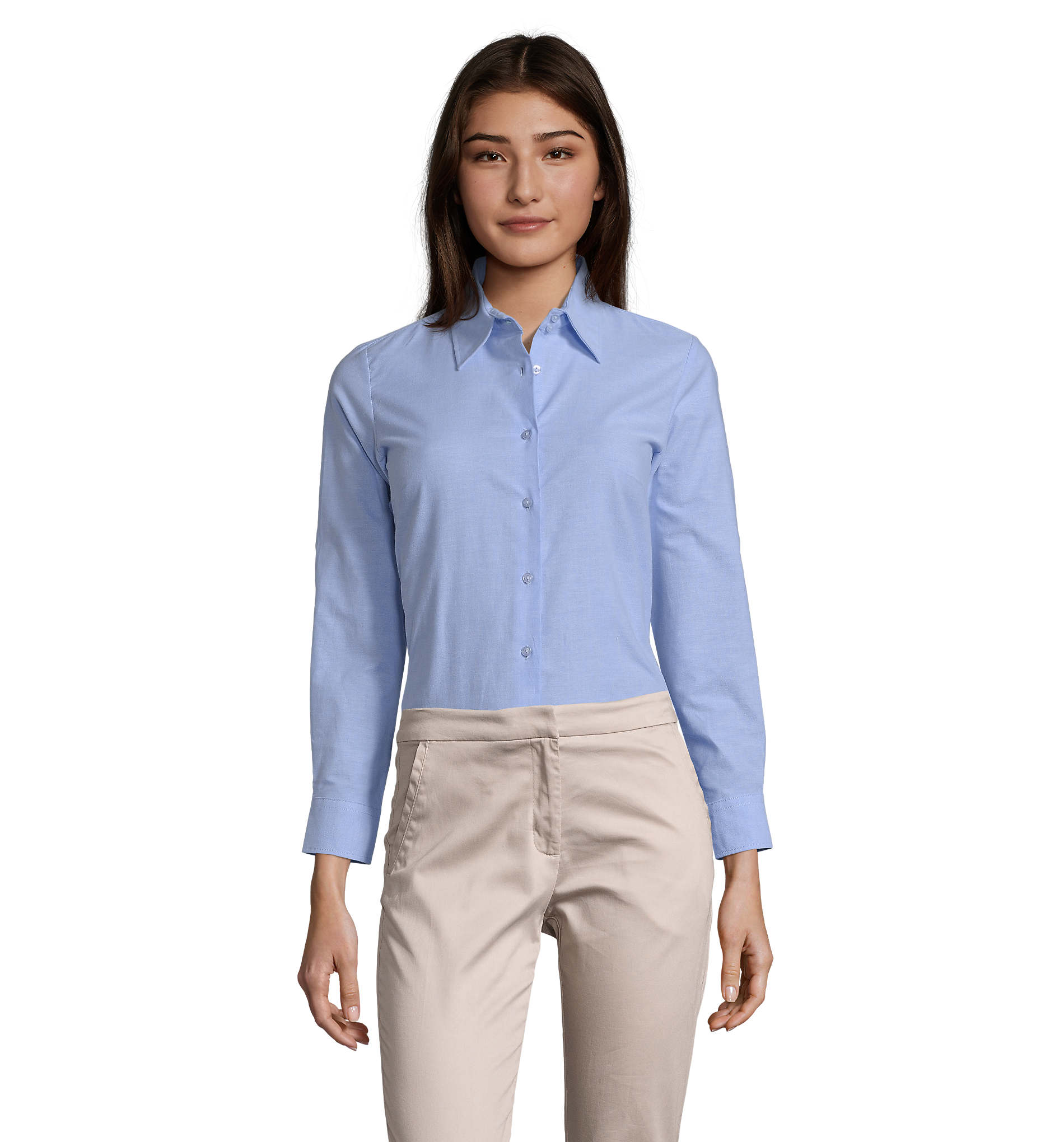camisa-senhora-mulher-branca-oxford-manga-comprida-azul-claro-embassy-sols