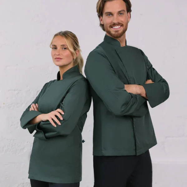 Jaleca unissexo Guadiana verde oliva, mangas compridas e bolso para caneta